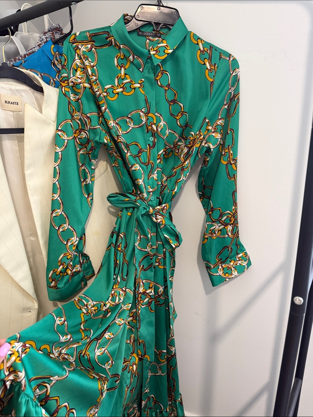 Dunnes Emerald Chain-Print Wrap Dress - Picture 2 of 3